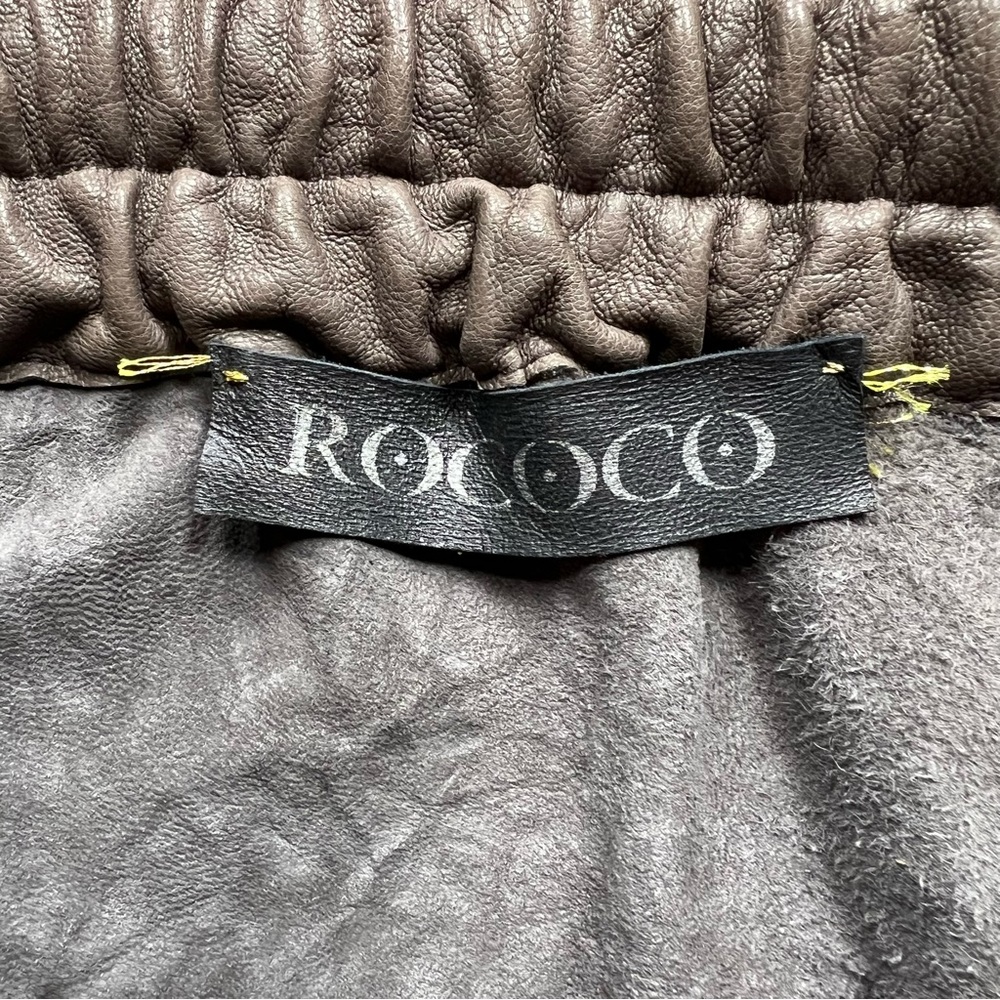ROCOCO Crinkle Leather Pants Sz S Barrel Drop Crutch Crop Harem Olive Green Soft - Picture 9 of 17